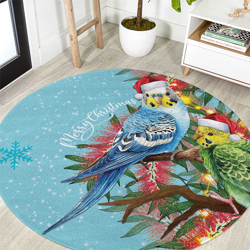 Blue Budgies on Callistemon Round Carpet Merry Christmas Aussie - Aussie Hoodie
