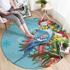 Blue Budgies on Callistemon Round Carpet Merry Christmas Aussie - Aussie Hoodie