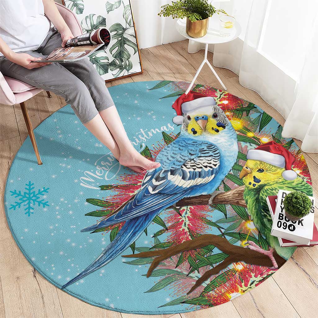 Blue Budgies on Callistemon Round Carpet Merry Christmas Aussie - Aussie Hoodie
