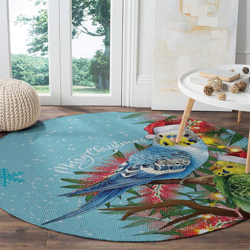 Blue Budgies on Callistemon Round Carpet Merry Christmas Aussie - Aussie Hoodie