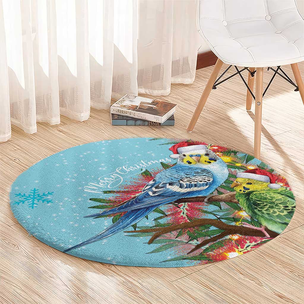 Blue Budgies on Callistemon Round Carpet Merry Christmas Aussie - Aussie Hoodie