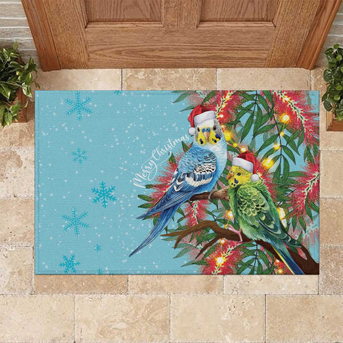 Blue Budgies on Callistemon Rubber Doormat Merry Christmas Aussie - Aussie Hoodie