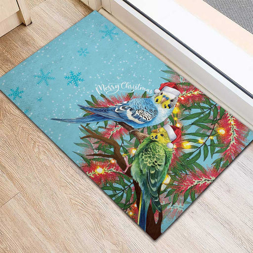 Blue Budgies on Callistemon Rubber Doormat Merry Christmas Aussie - Aussie Hoodie