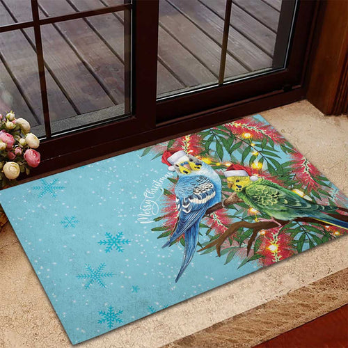 Blue Budgies on Callistemon Rubber Doormat Merry Christmas Aussie - Aussie Hoodie