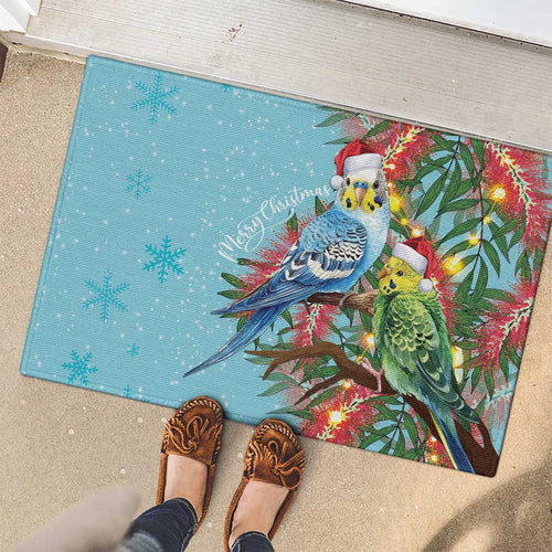 Blue Budgies on Callistemon Rubber Doormat Merry Christmas Aussie - Aussie Hoodie