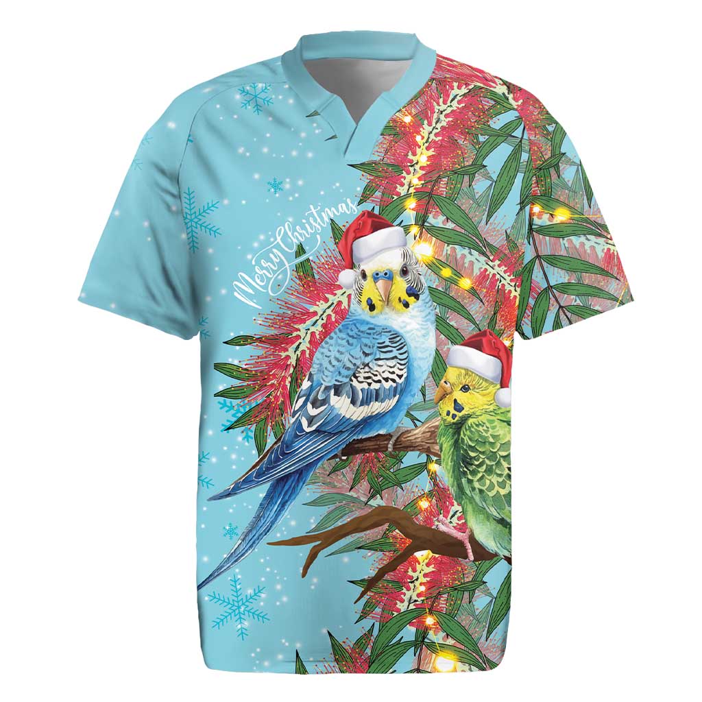 Blue Budgies on Callistemon Rugby Jersey Merry Christmas Aussie - Aussie Hoodie