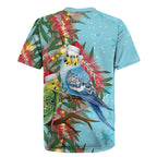 Blue Budgies on Callistemon Rugby Jersey Merry Christmas Aussie - Aussie Hoodie