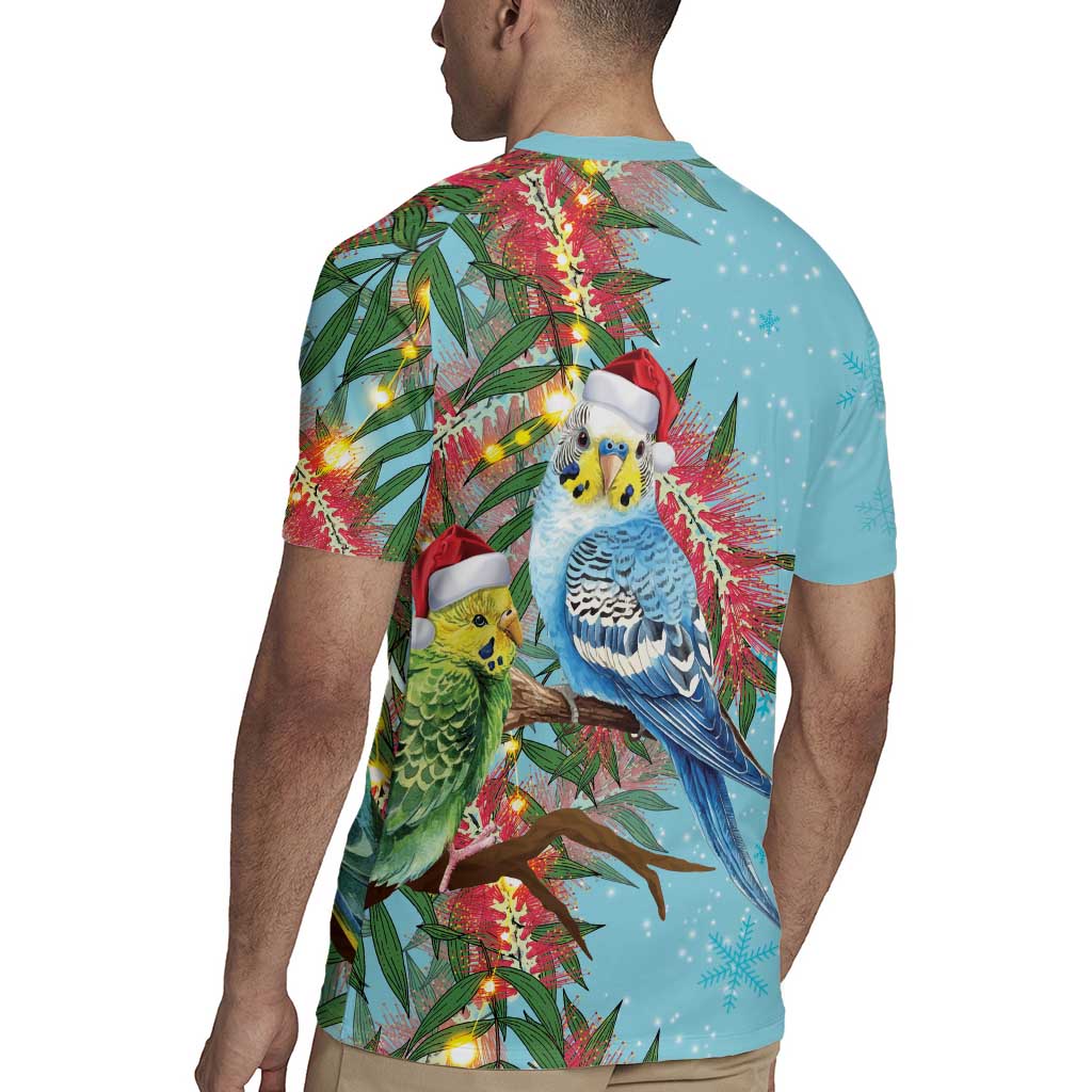Blue Budgies on Callistemon Rugby Jersey Merry Christmas Aussie - Aussie Hoodie