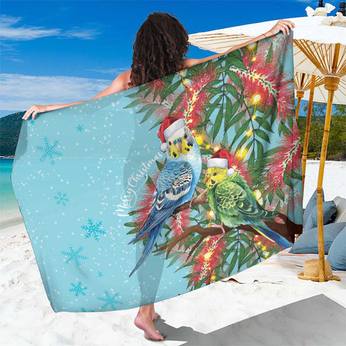 Blue Budgies on Callistemon Sarong Merry Christmas Aussie - Aussie Hoodie