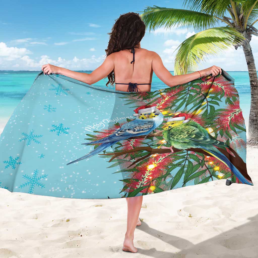 Blue Budgies on Callistemon Sarong Merry Christmas Aussie - Aussie Hoodie