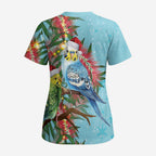 Blue Budgies on Callistemon Scrub Top Merry Christmas Aussie - Aussie Hoodie