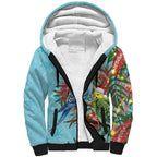 Blue Budgies on Callistemon Sherpa Hoodie Merry Christmas Aussie - Aussie Hoodie