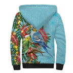 Blue Budgies on Callistemon Sherpa Hoodie Merry Christmas Aussie - Aussie Hoodie