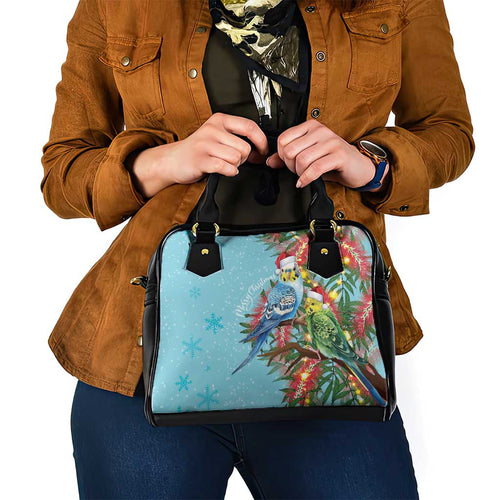 Blue Budgies on Callistemon Shoulder Handbag Merry Christmas Aussie - Aussie Hoodie