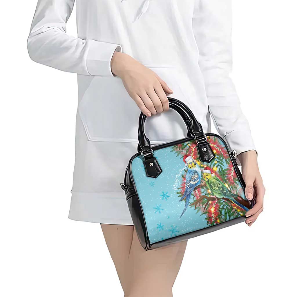 Blue Budgies on Callistemon Shoulder Handbag Merry Christmas Aussie - Aussie Hoodie
