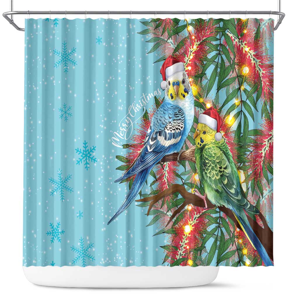 Blue Budgies on Callistemon Shower Curtain Merry Christmas Aussie - Aussie Hoodie