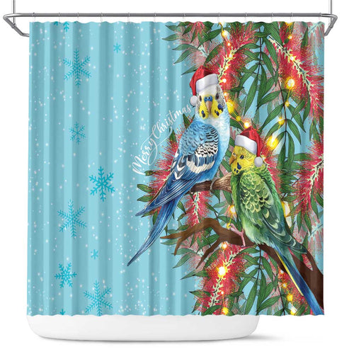 Blue Budgies on Callistemon Shower Curtain Merry Christmas Aussie - Aussie Hoodie