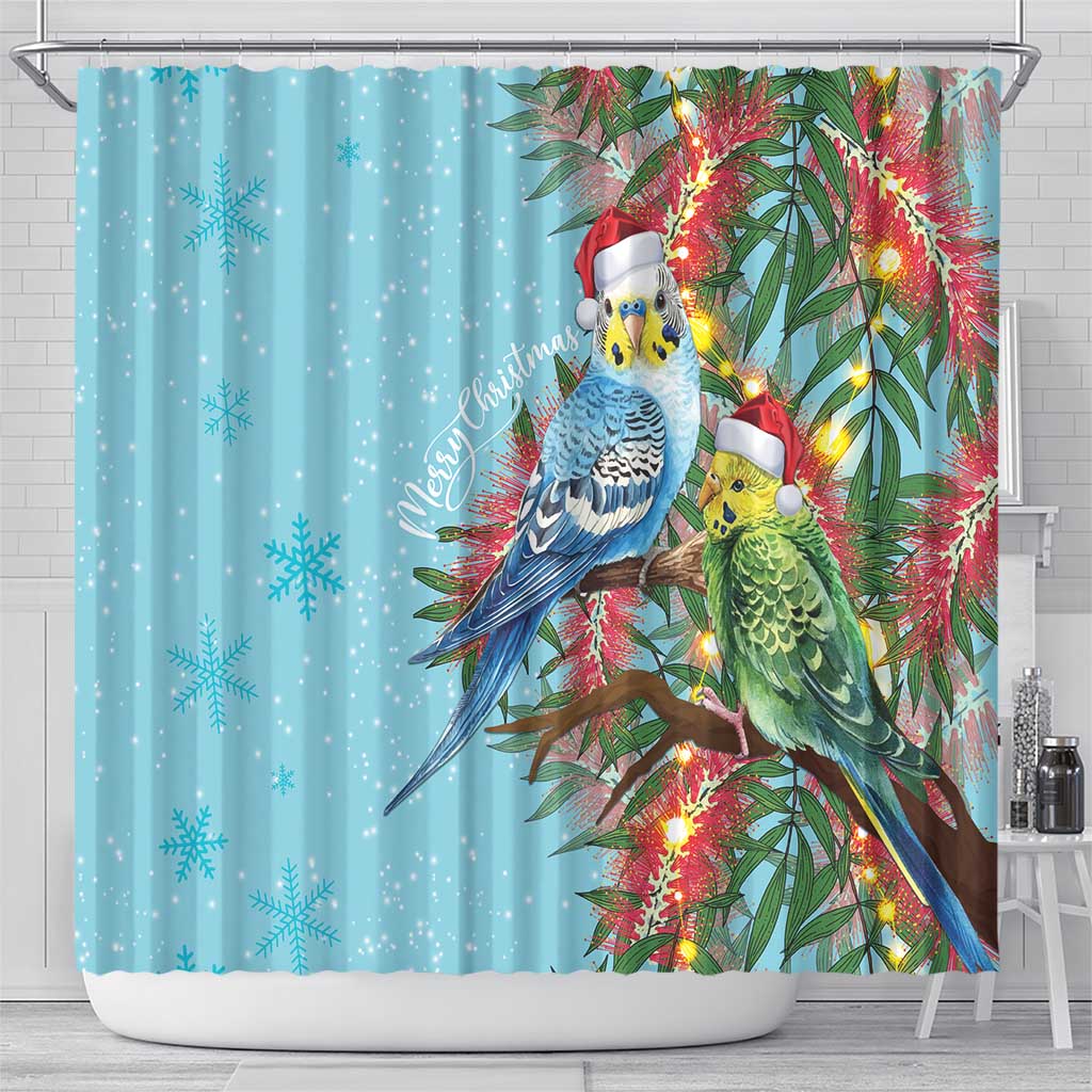 Blue Budgies on Callistemon Shower Curtain Merry Christmas Aussie - Aussie Hoodie