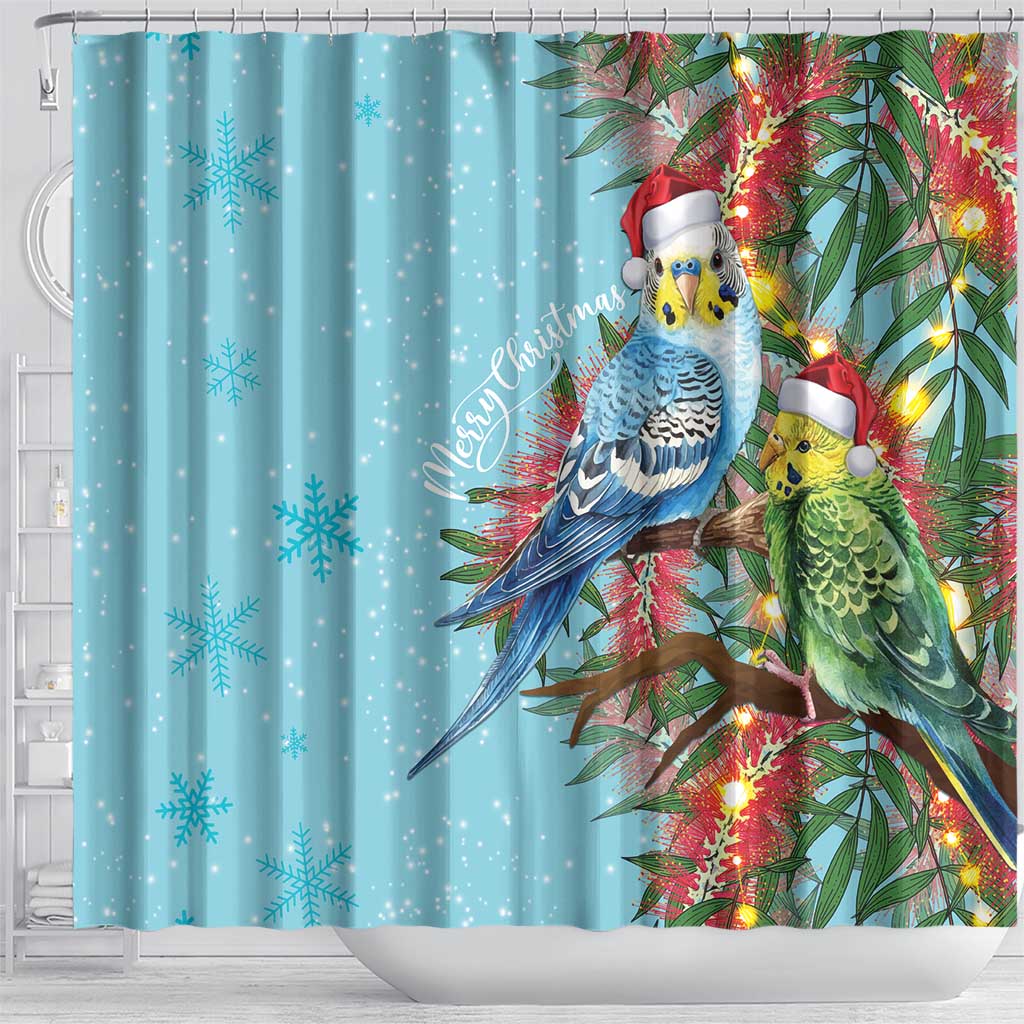 Blue Budgies on Callistemon Shower Curtain Merry Christmas Aussie - Aussie Hoodie