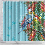 Blue Budgies on Callistemon Shower Curtain Merry Christmas Aussie - Aussie Hoodie