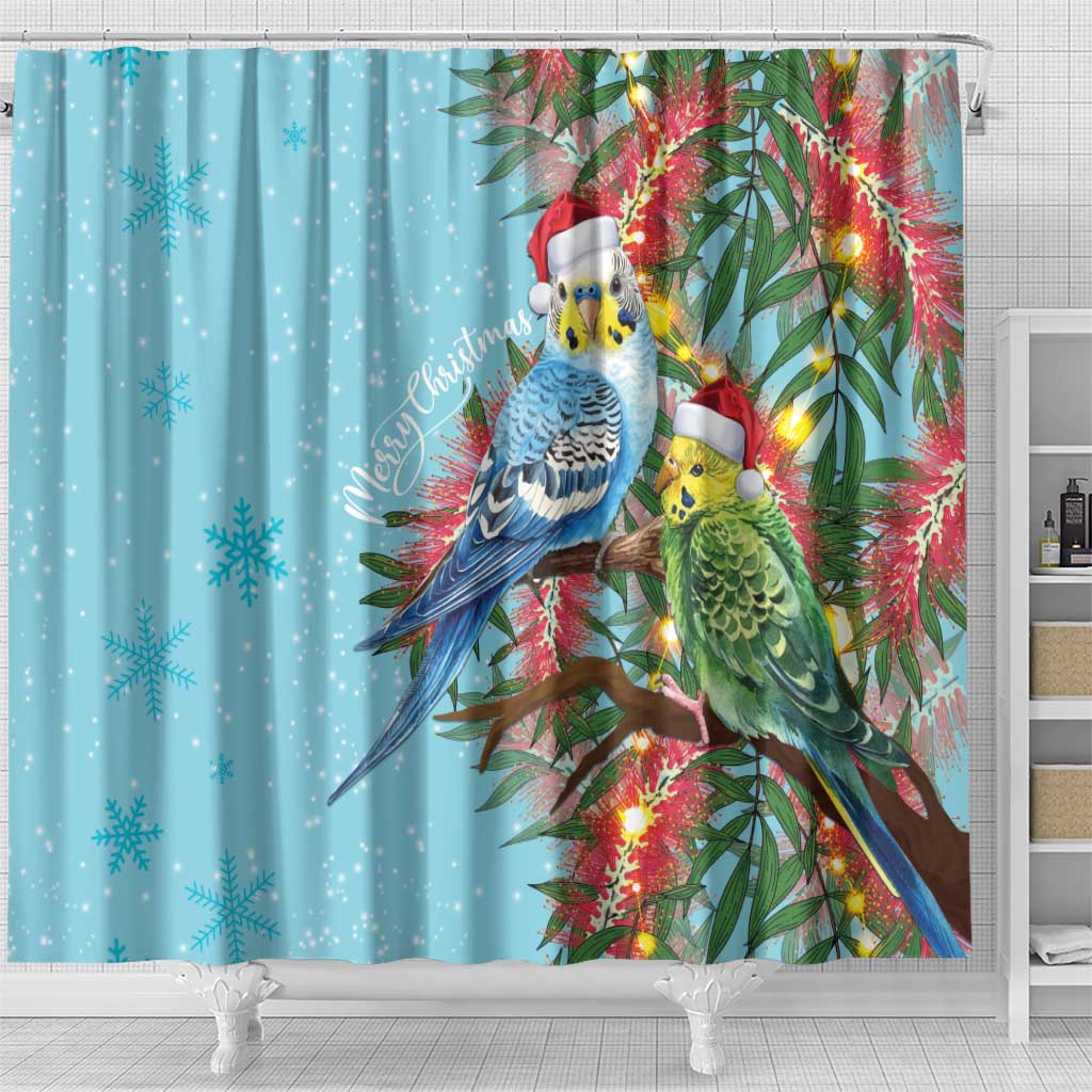 Blue Budgies on Callistemon Shower Curtain Merry Christmas Aussie - Aussie Hoodie