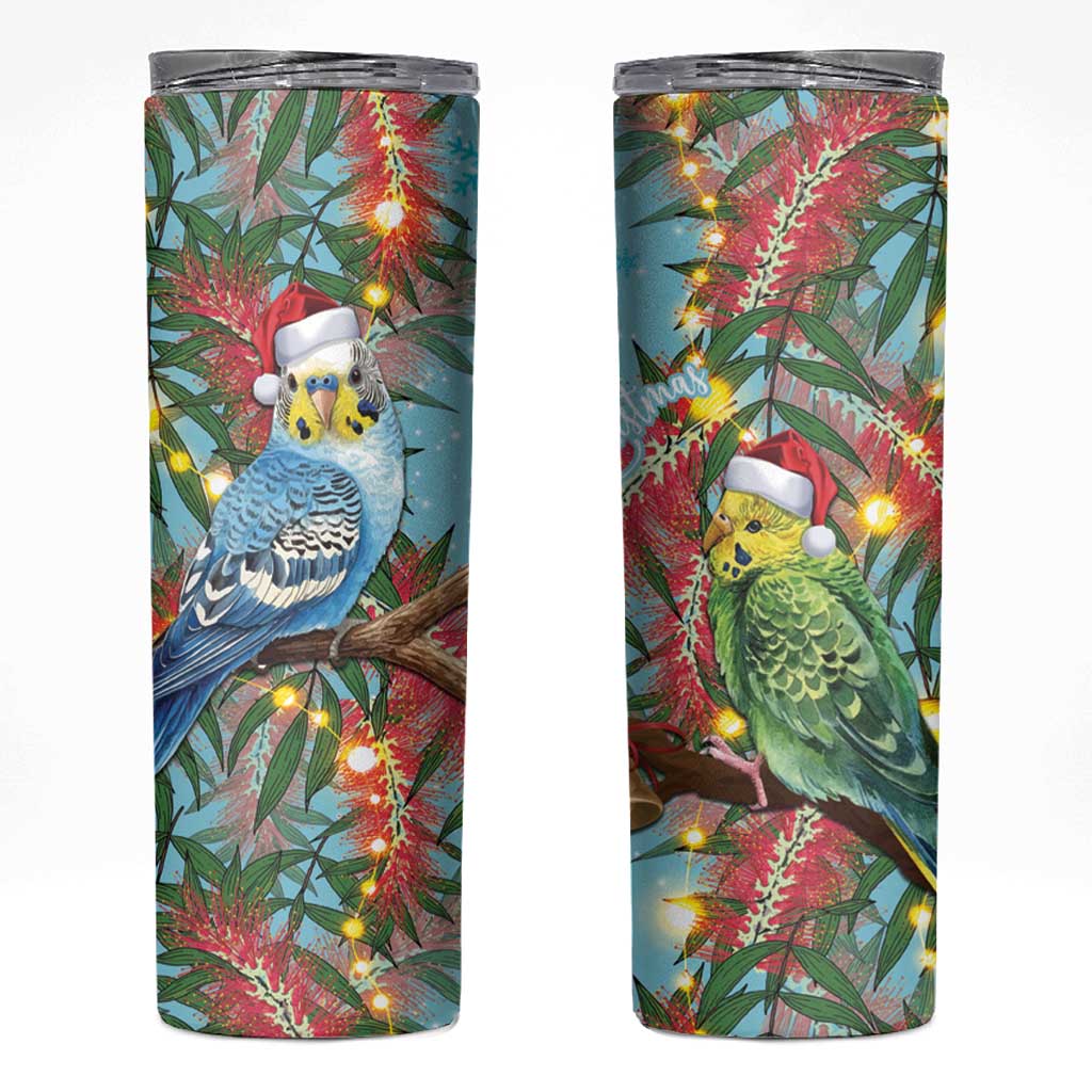 Blue Budgies on Callistemon Skinny Tumbler Merry Christmas Aussie - Aussie Hoodie