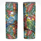 Blue Budgies on Callistemon Skinny Tumbler Merry Christmas Aussie - Aussie Hoodie