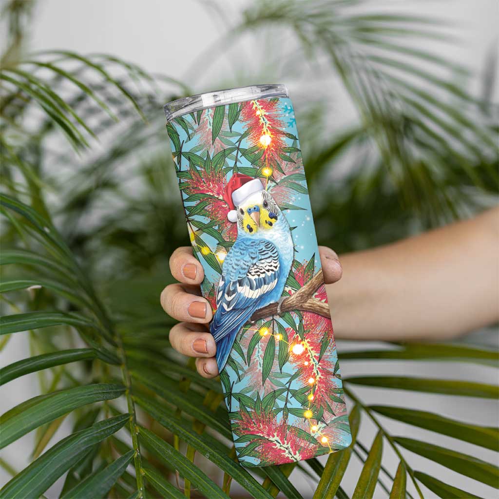 Blue Budgies on Callistemon Skinny Tumbler Merry Christmas Aussie - Aussie Hoodie