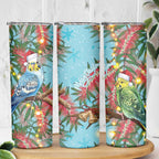 Blue Budgies on Callistemon Skinny Tumbler Merry Christmas Aussie - Aussie Hoodie