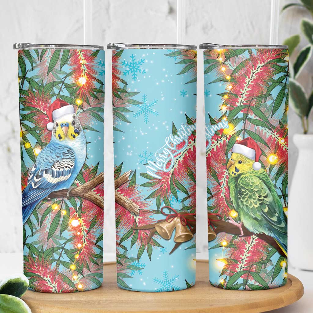 Blue Budgies on Callistemon Skinny Tumbler Merry Christmas Aussie - Aussie Hoodie