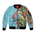 Blue Budgies on Callistemon Sleeve Zip Bomber Jacket Merry Christmas Aussie - Aussie Hoodie