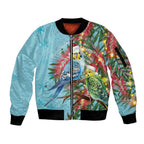 Blue Budgies on Callistemon Sleeve Zip Bomber Jacket Merry Christmas Aussie - Aussie Hoodie