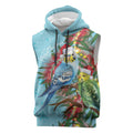 Blue Budgies on Callistemon Sleeveless Hoodie Merry Christmas Aussie - Aussie Hoodie