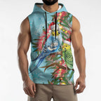 Blue Budgies on Callistemon Sleeveless Hoodie Merry Christmas Aussie - Aussie Hoodie