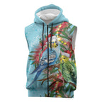 Blue Budgies on Callistemon Sleeveless Zip Hoodie Merry Christmas Aussie LT7