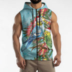 Blue Budgies on Callistemon Sleeveless Zip Hoodie Merry Christmas Aussie LT7