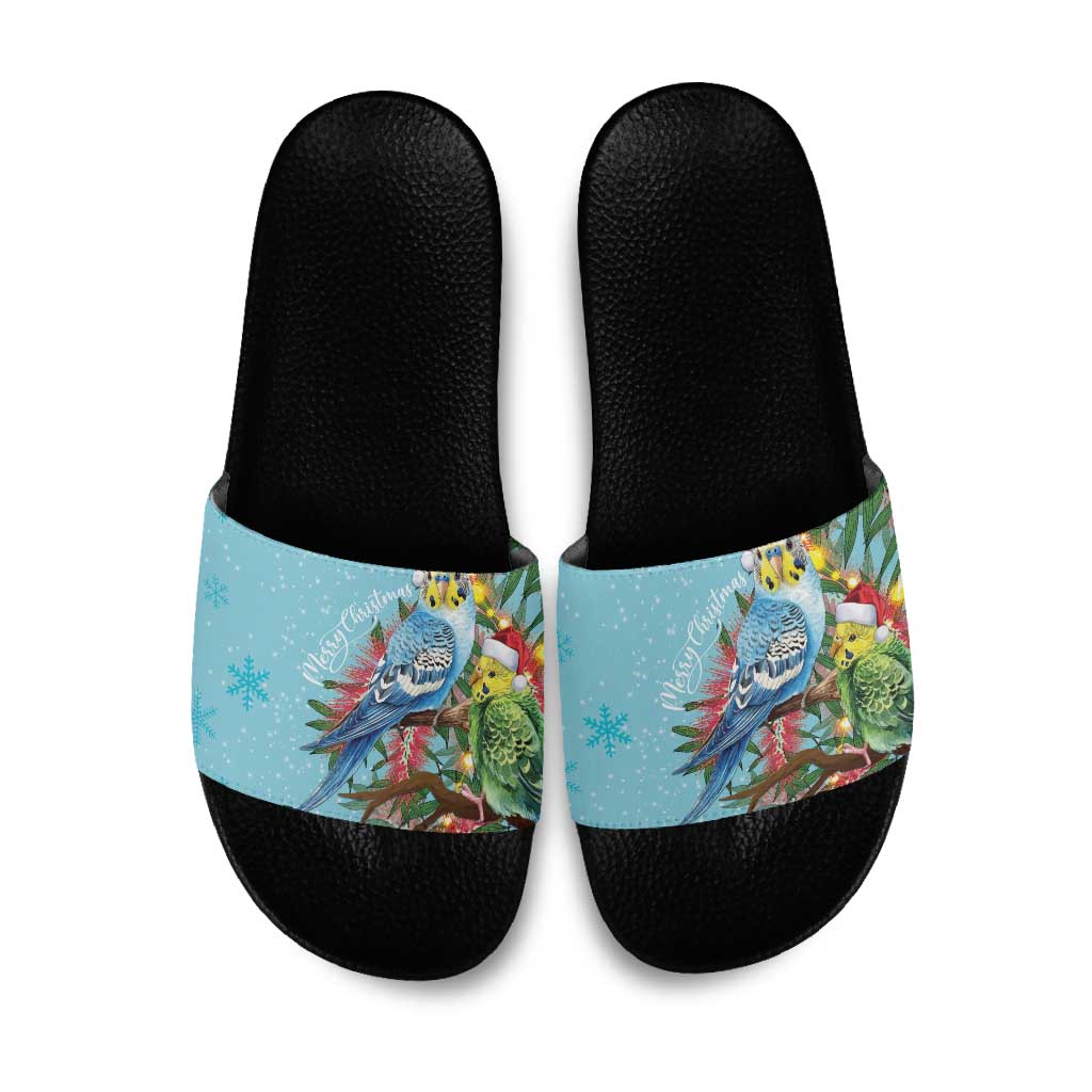 Blue Budgies on Callistemon Slide Sandals Merry Christmas Aussie - Aussie Hoodie