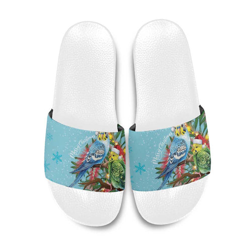 Blue Budgies on Callistemon Slide Sandals Merry Christmas Aussie - Aussie Hoodie
