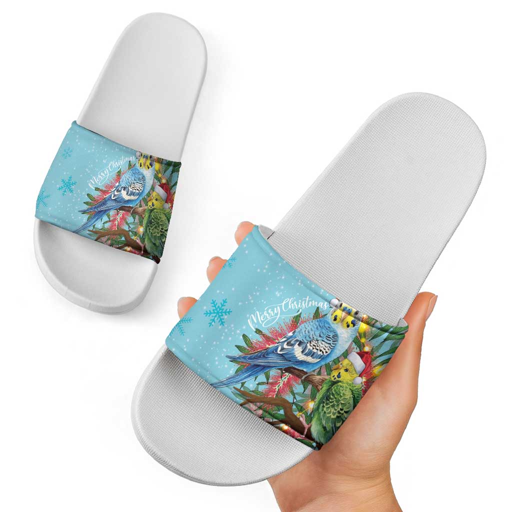 Blue Budgies on Callistemon Slide Sandals Merry Christmas Aussie - Aussie Hoodie
