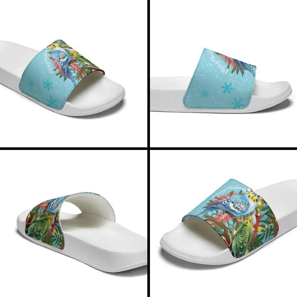 Blue Budgies on Callistemon Slide Sandals Merry Christmas Aussie - Aussie Hoodie