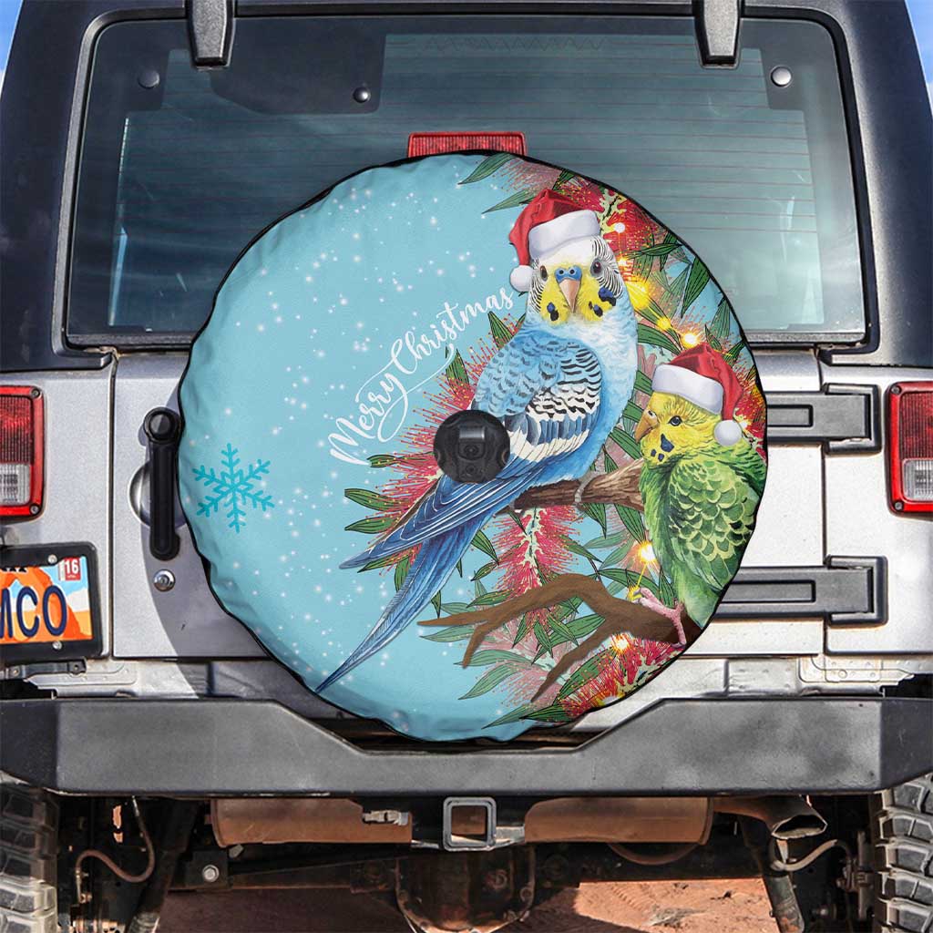 Blue Budgies on Callistemon Spare Tire Cover Merry Christmas Aussie - Aussie Hoodie