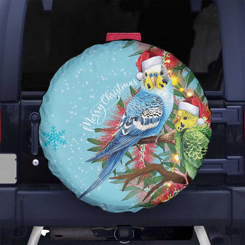 Blue Budgies on Callistemon Spare Tire Cover Merry Christmas Aussie - Aussie Hoodie
