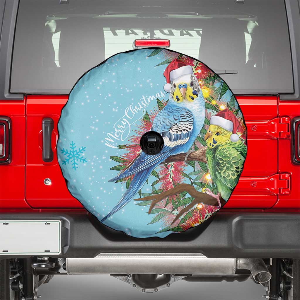 Blue Budgies on Callistemon Spare Tire Cover Merry Christmas Aussie - Aussie Hoodie