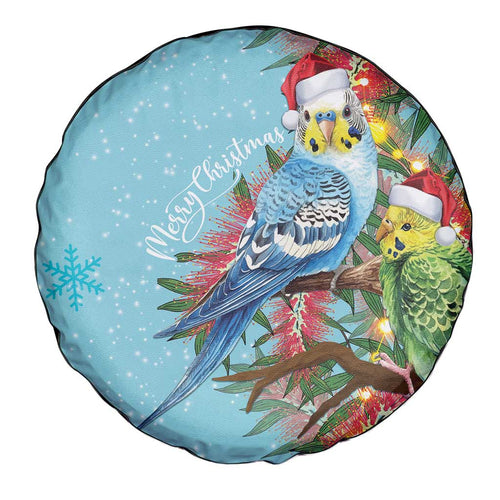 Blue Budgies on Callistemon Spare Tire Cover Merry Christmas Aussie - Aussie Hoodie