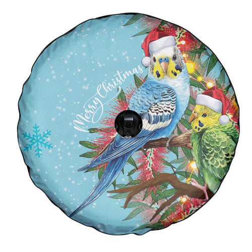 Blue Budgies on Callistemon Spare Tire Cover Merry Christmas Aussie - Aussie Hoodie