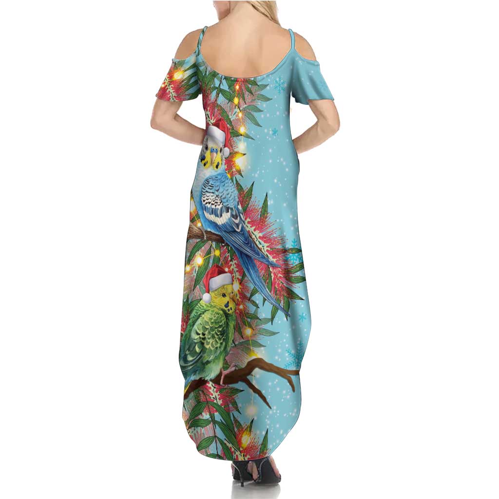 Blue Budgies on Callistemon Summer Maxi Dress Merry Christmas Aussie - Aussie Hoodie