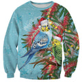 Blue Budgies on Callistemon Sweatshirt Merry Christmas Aussie - Aussie Hoodie