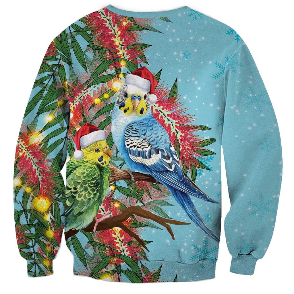 Blue Budgies on Callistemon Sweatshirt Merry Christmas Aussie - Aussie Hoodie