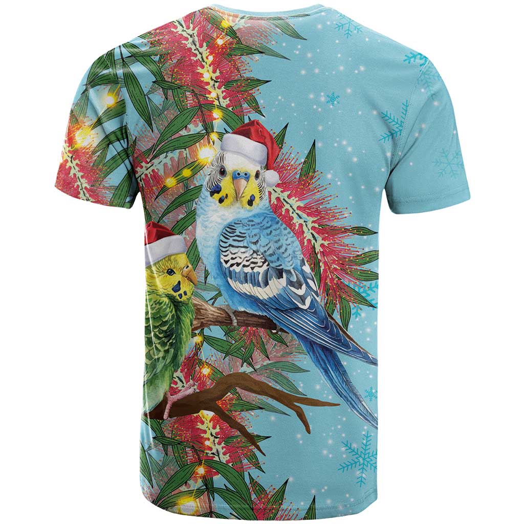 Blue Budgies on Callistemon T Shirt Merry Christmas Aussie - Aussie Hoodie