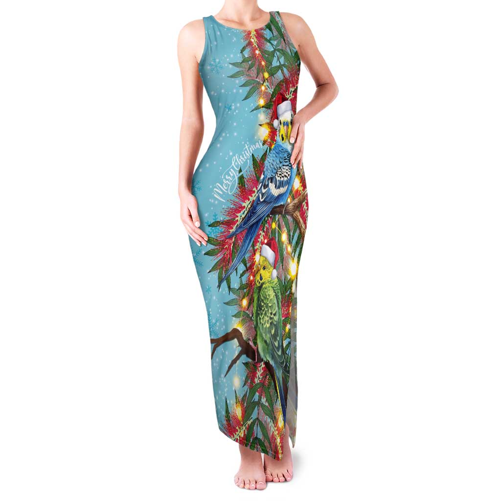 Blue Budgies on Callistemon Tank Maxi Dress Merry Christmas Aussie - Aussie Hoodie